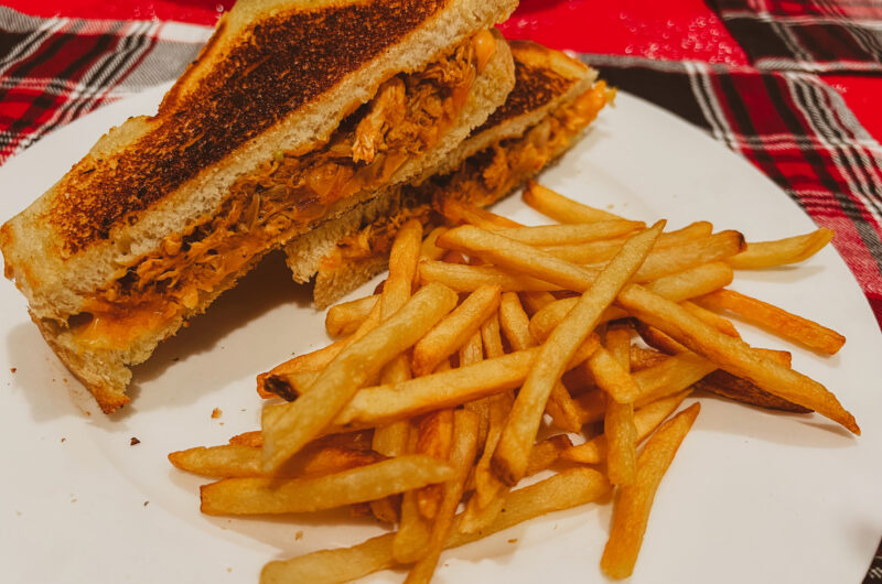 BBQ Chicken Grilled Cheese Sandwiches with French Fries