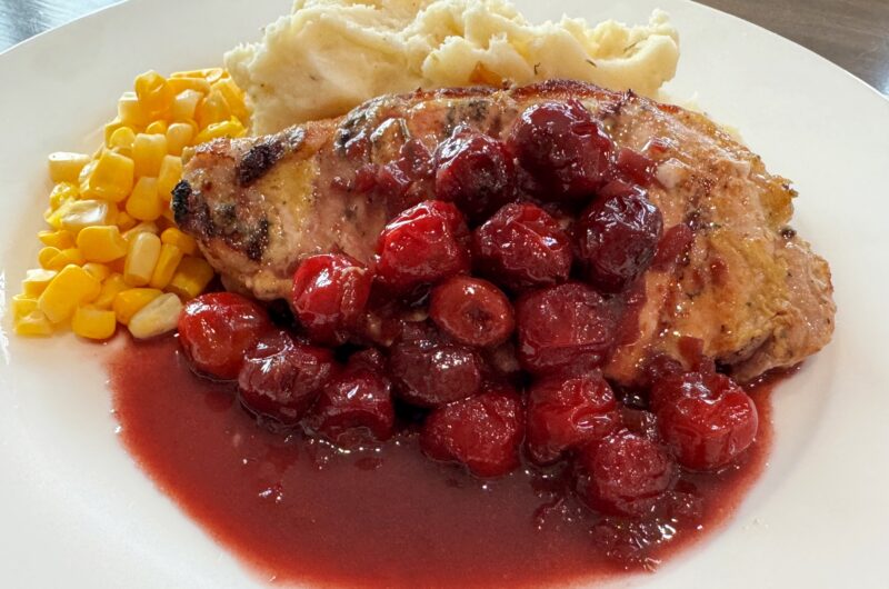 Honey Mustard Grilled Pork Chops with Cherry Sauce
