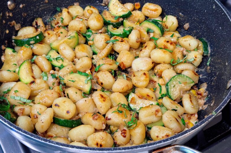 Crispy Gnocchi with Zucchini, Sweet Corn and Basil