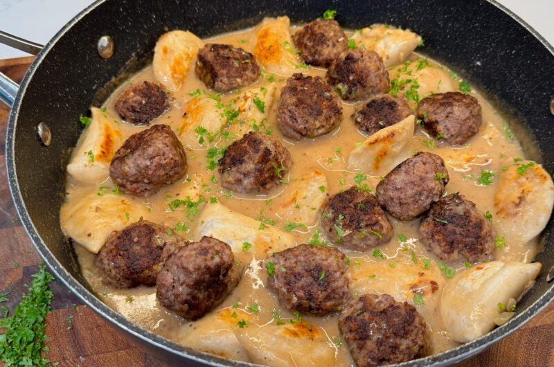 Pierogi and Meatball Skillet