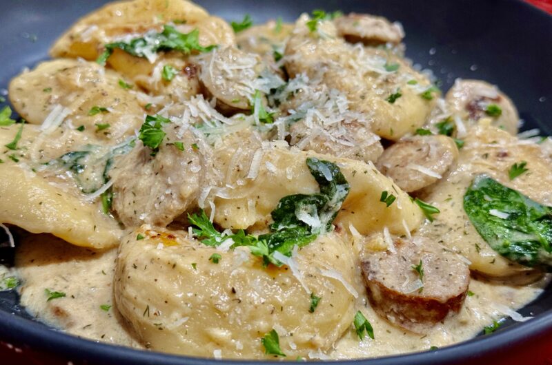 Creamy Pierogi and Turkey Sausage Skillet