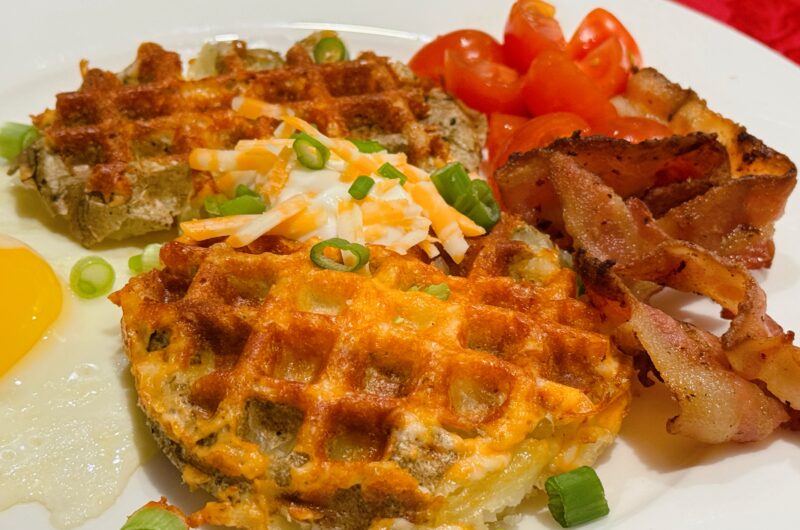 Cheesy Potato Waffles with Eggs