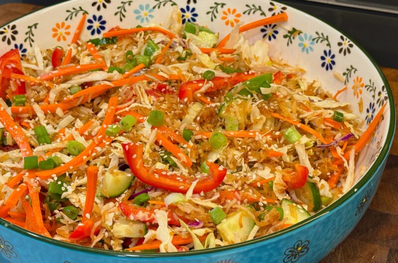 Crispy Rice Salad with Peanut Sesame Dressing