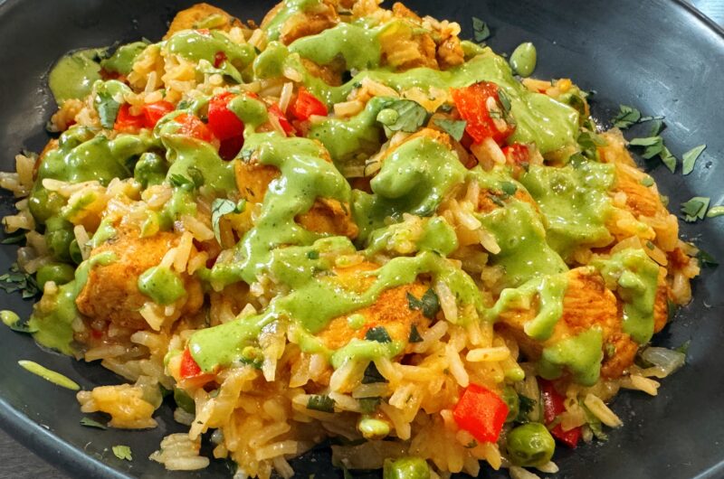 Peruvian Chicken and Rice with Green Sauce